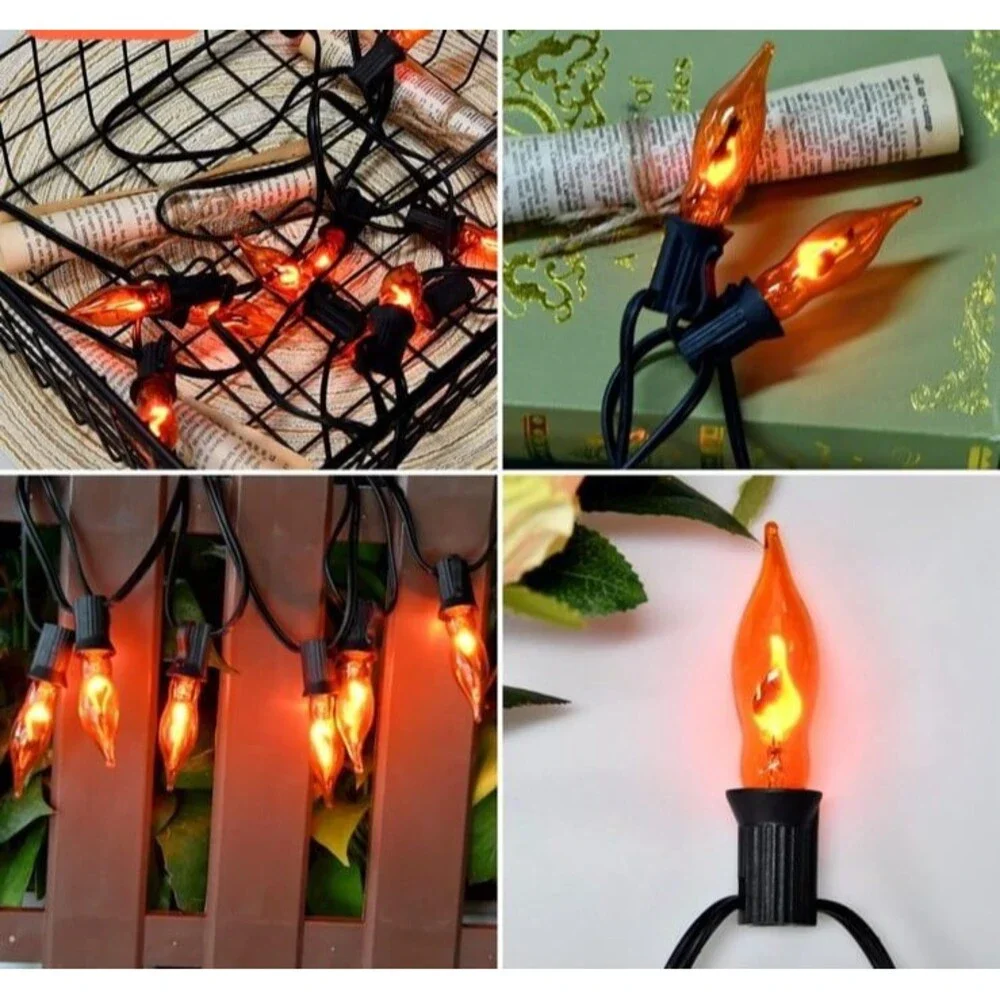 Set of 20 Orange flickering LED String Lights NIB 7ft 8” New in box.